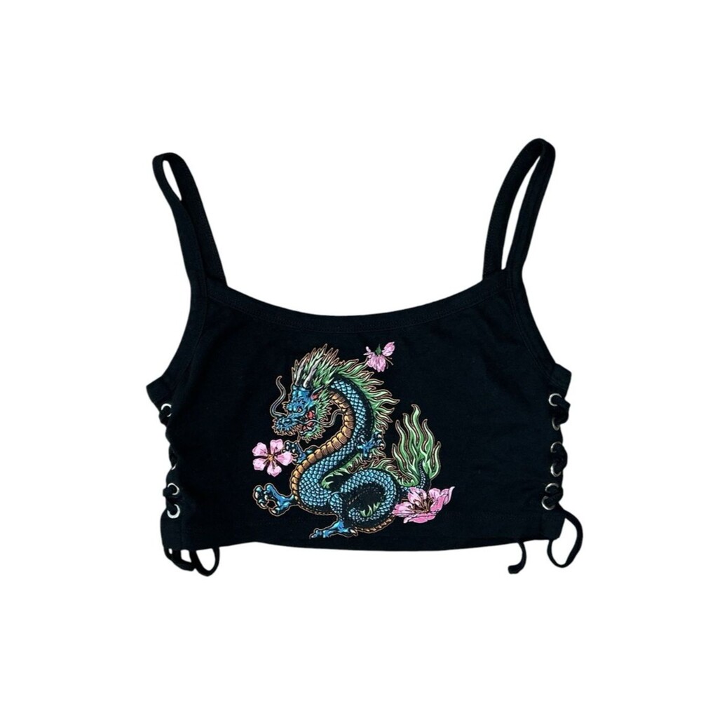 Urban Outfitters Dragon Graphic Lace Up Crop Tank Top Medium